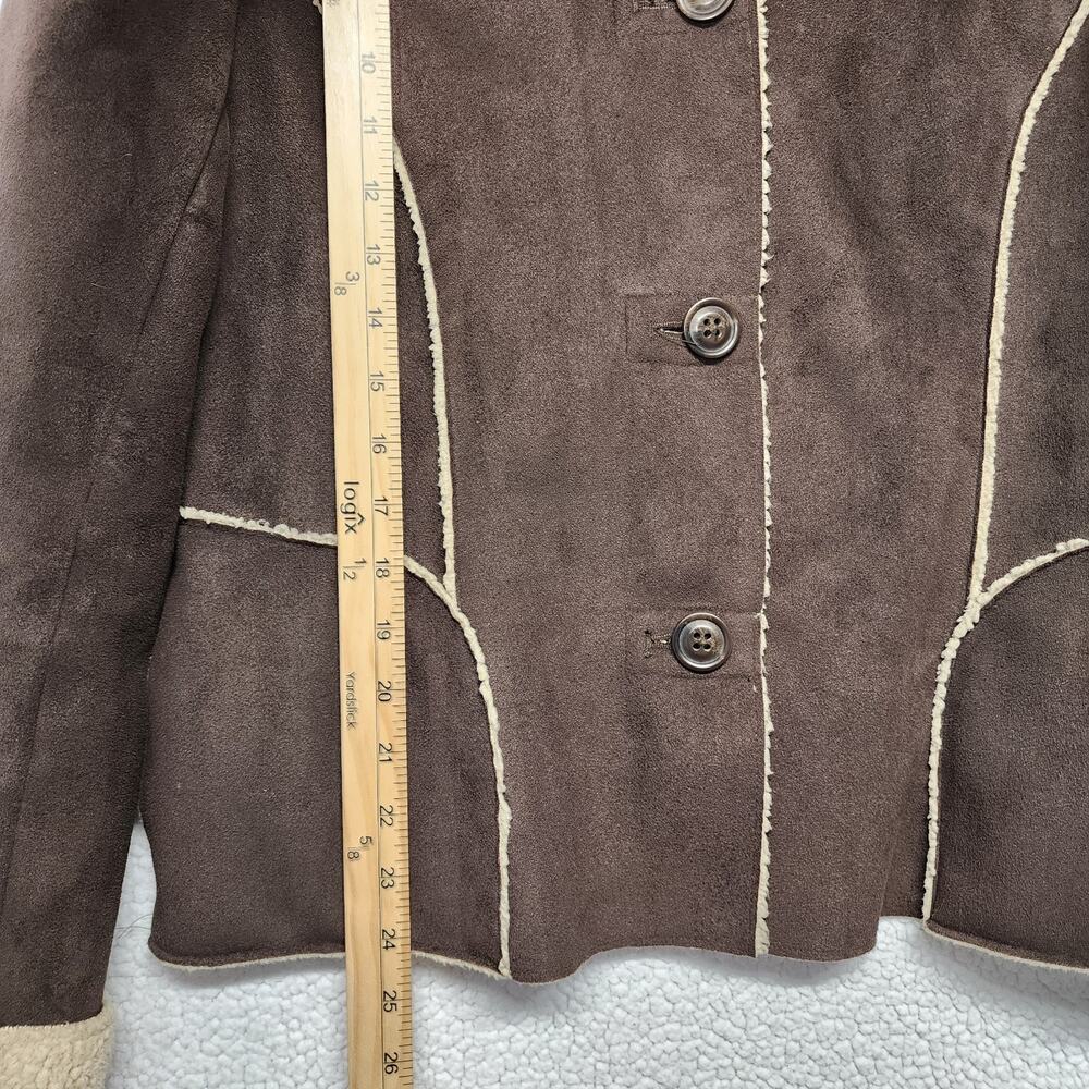 Vintage Old Navy Womens Faux Suede Jacket Size L Brown Sherpa Lined Buckle Y2K - Picture 10 of 14